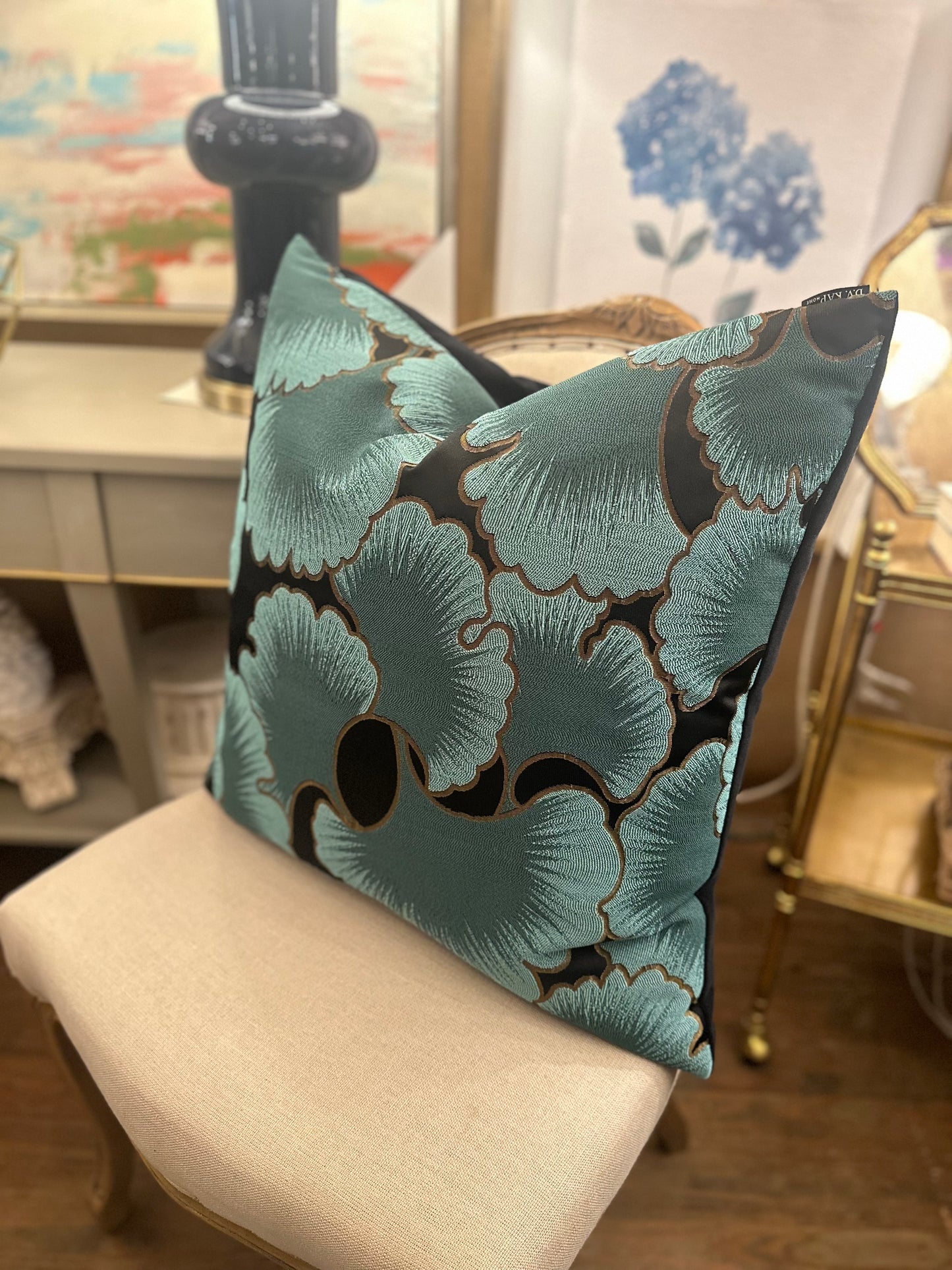 Deep Aqua Floral w/ Velvet Back