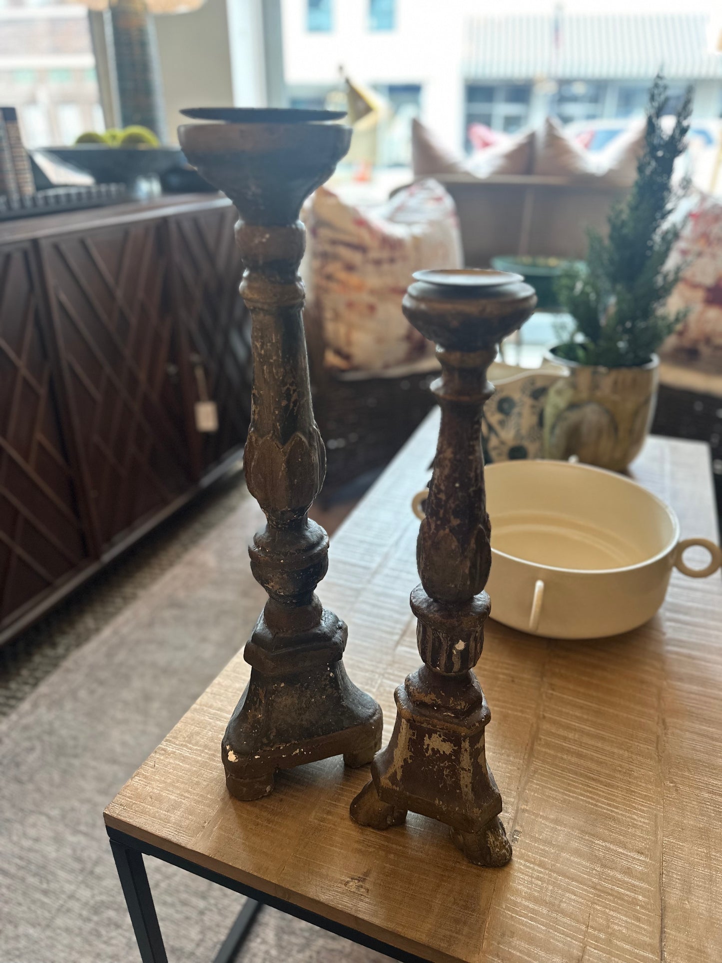 Dark Distressed Candle Sticks