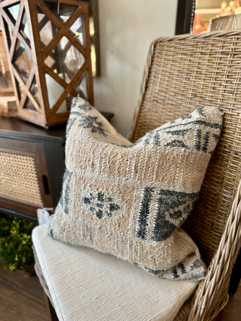 Woven Pillow: Light Blue, Green, Pink w/ Dark Blue