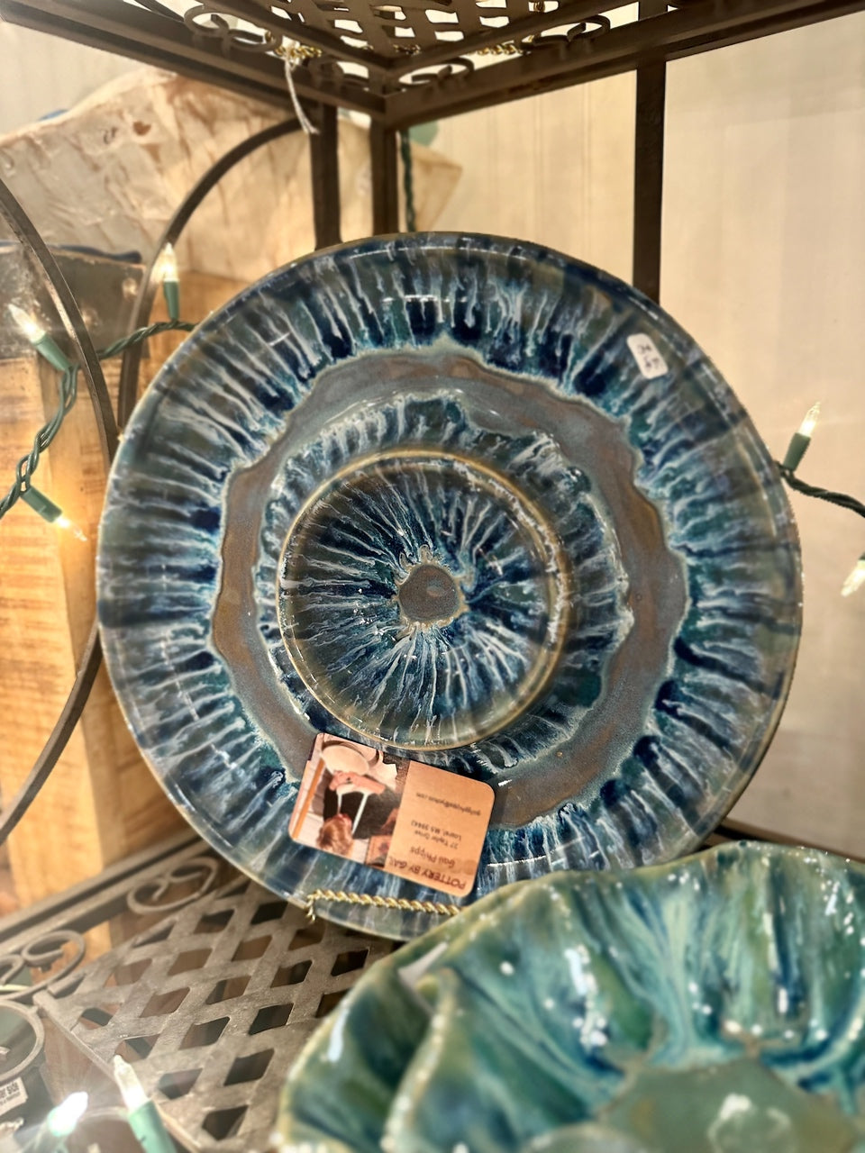 Blue Stripe Pottery Round Chip + Dip Bowl