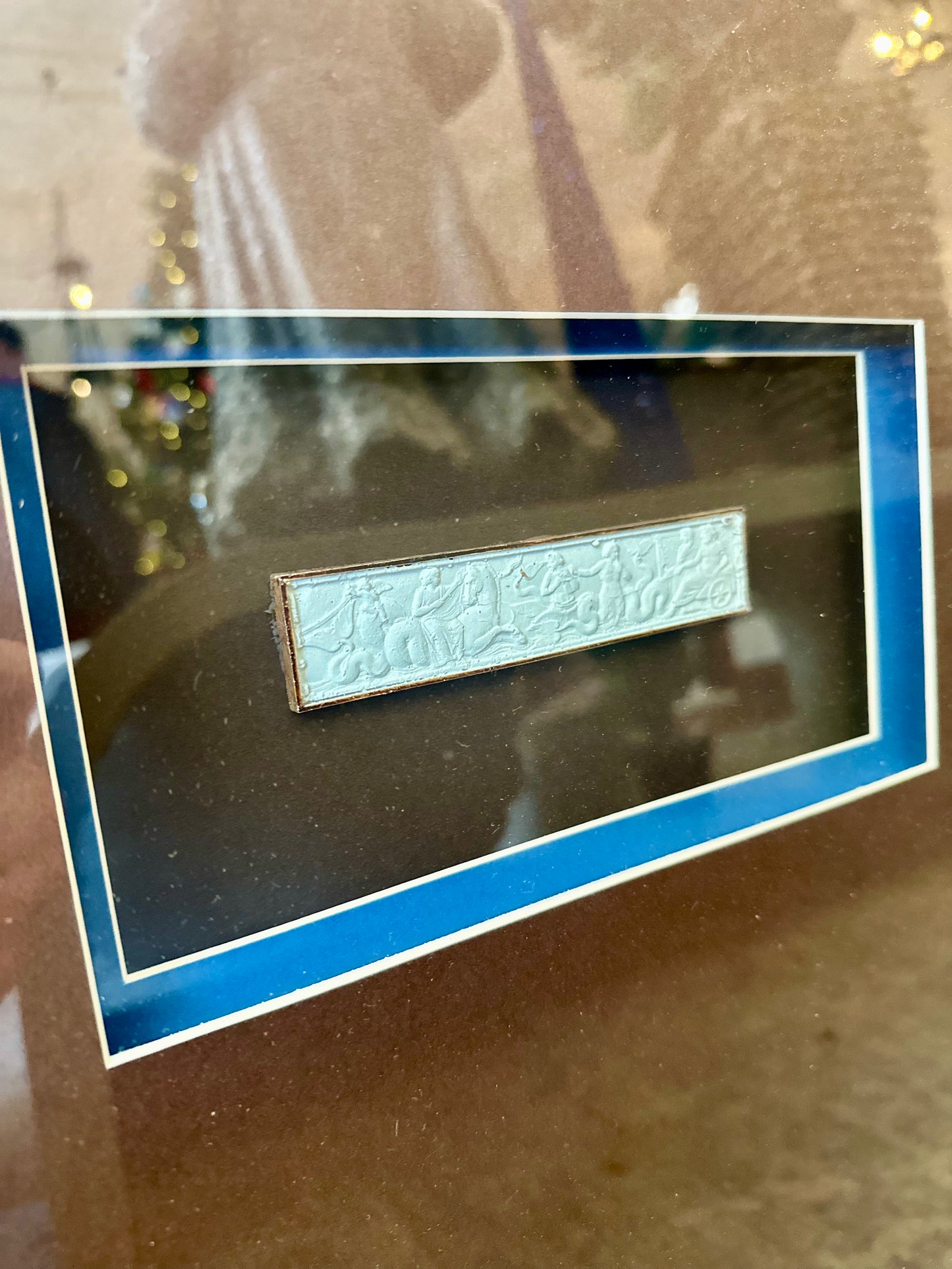 Brown/Blue Matted Small Intaglio with Large Frame