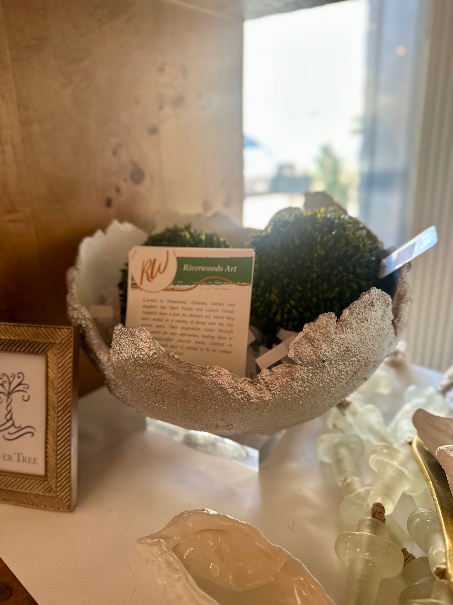 White Concrete Bowl with Gold Inside