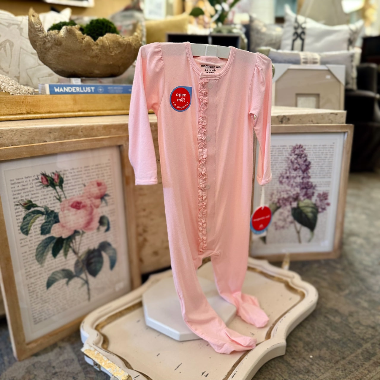 Pink Dogwood Model Footie with Ruffles - Size 6-9m