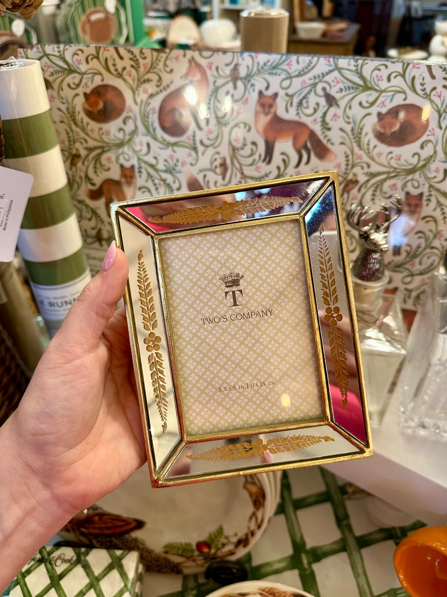 3x5 Mirrored Frame w/ Gold Floral Etching