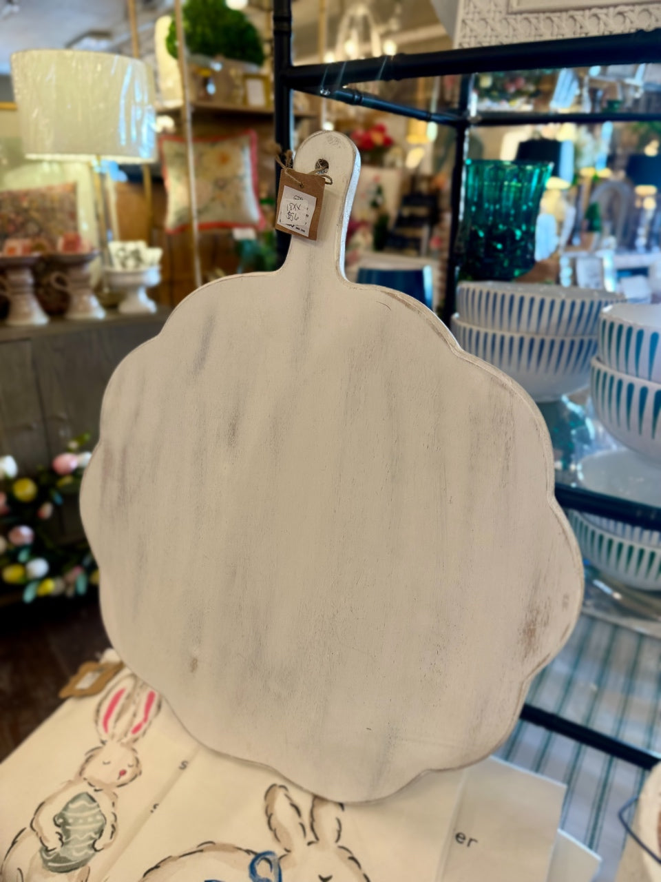 White Washed Scalloped Board with Handle