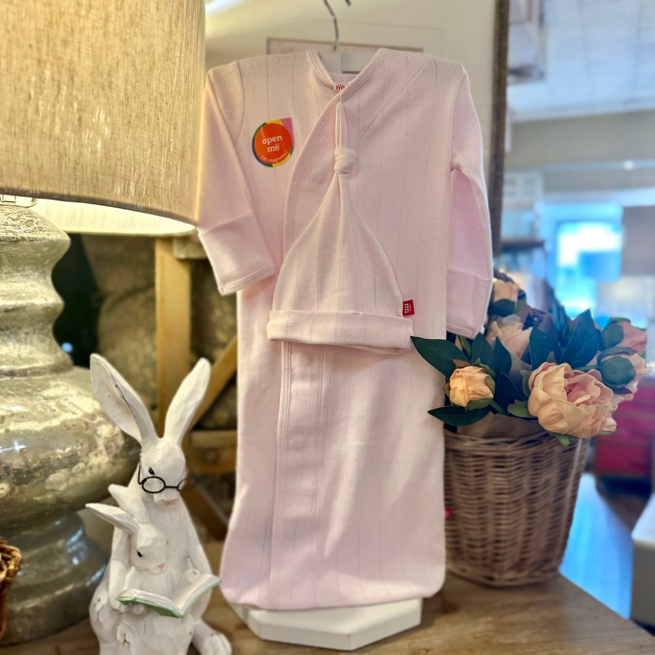 Love lines Pink Gown/Hat Set - Size 0-3m