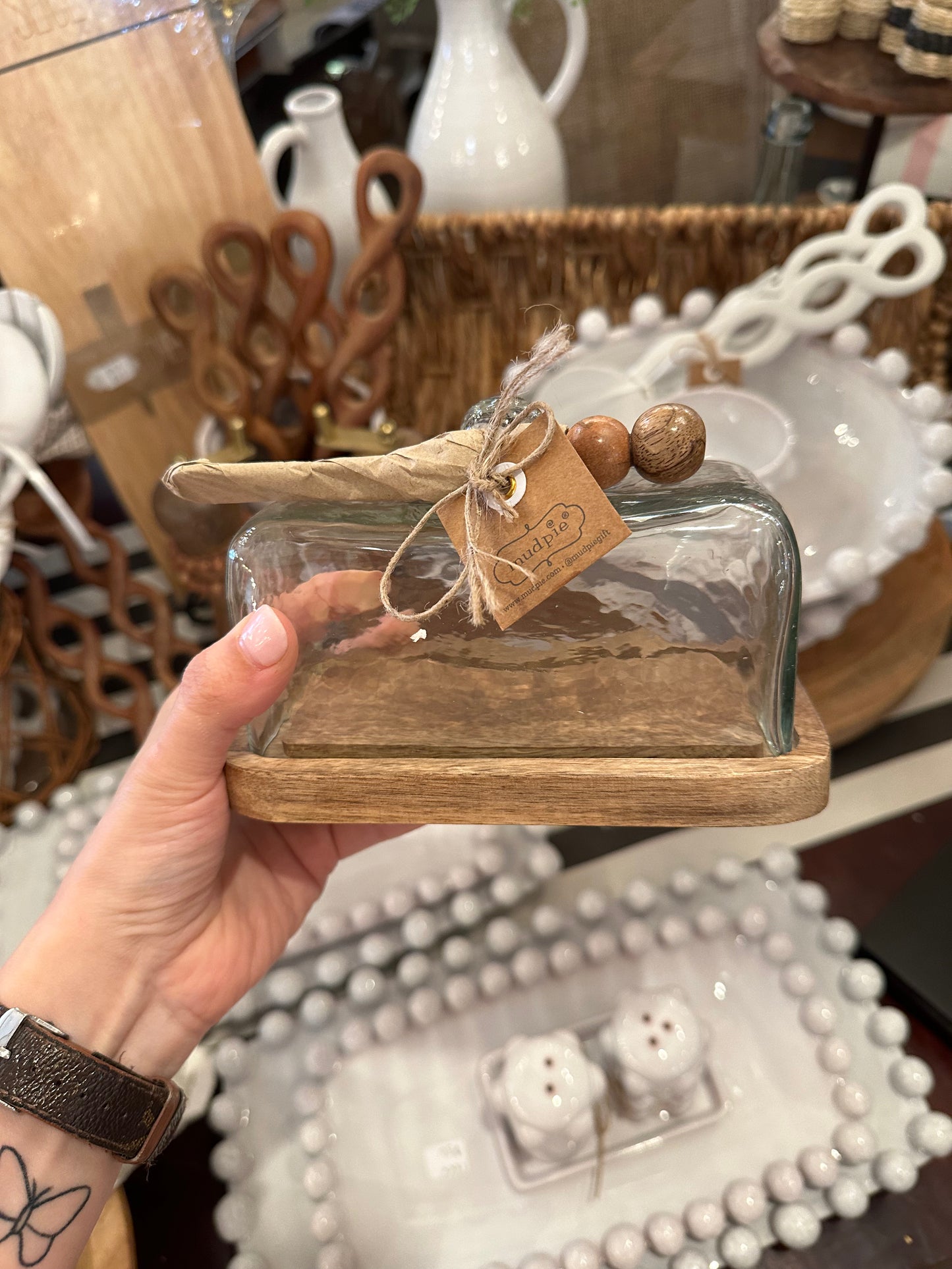 Wooden Glass Butter Dish