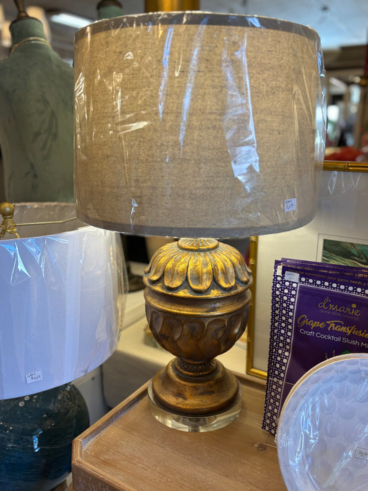 Gold Pedestal Lamp w Acrylic Base