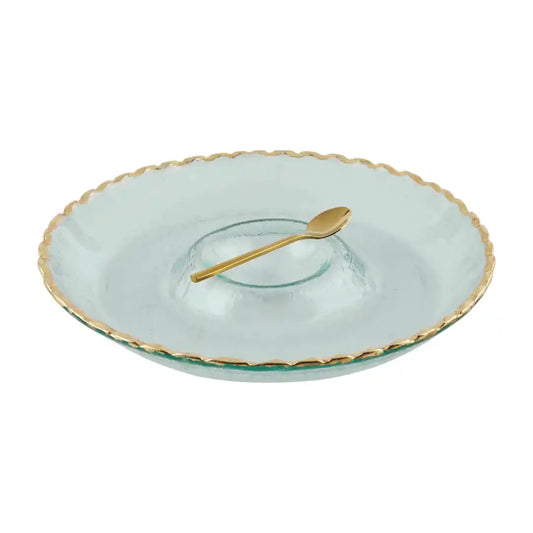 Mud Pie Gold Rim Chip & Dip Bowl