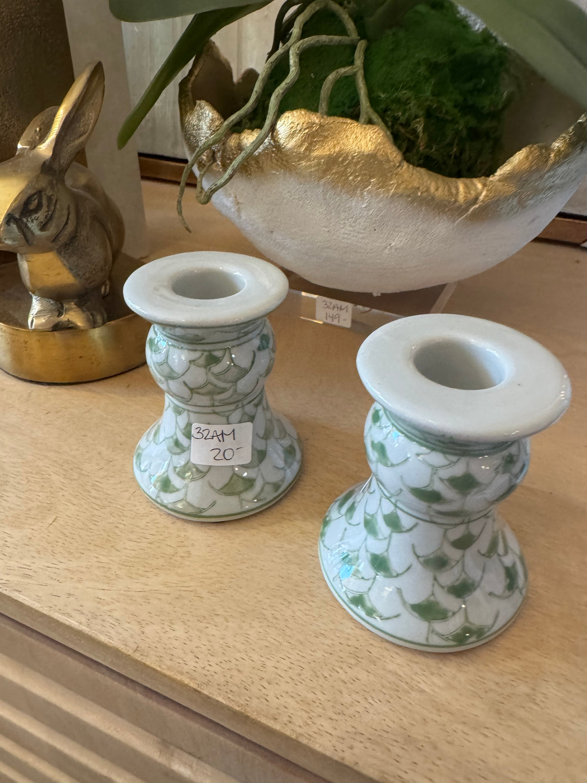 Green/White Candle Holder
