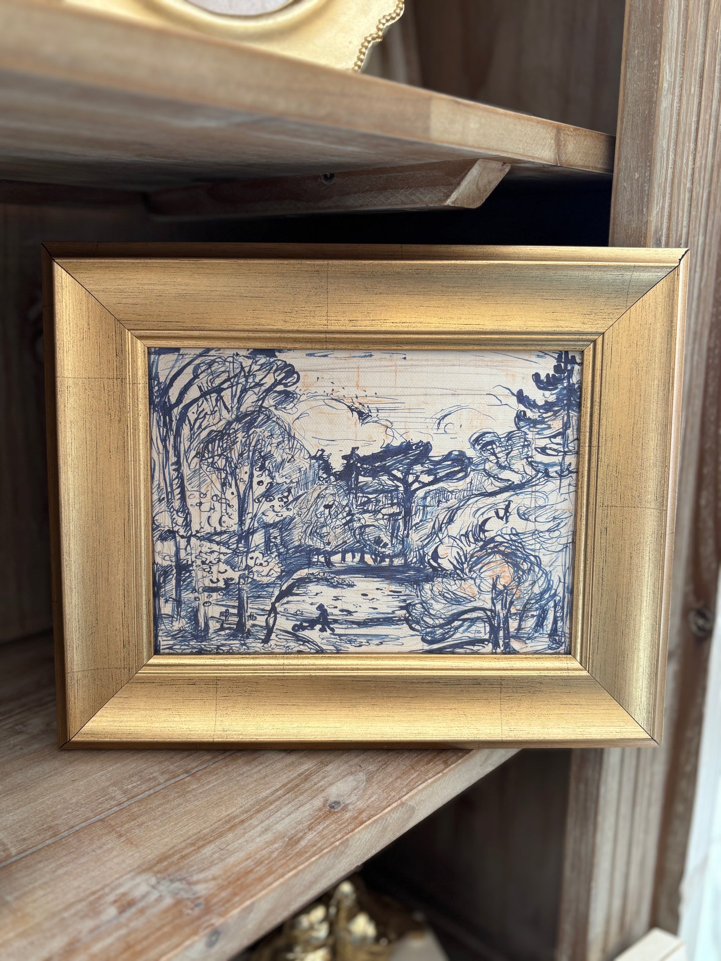 Blue Sketch in Gold Frame
