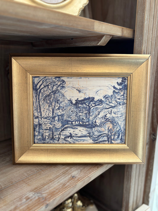 Blue Sketch in Gold Frame