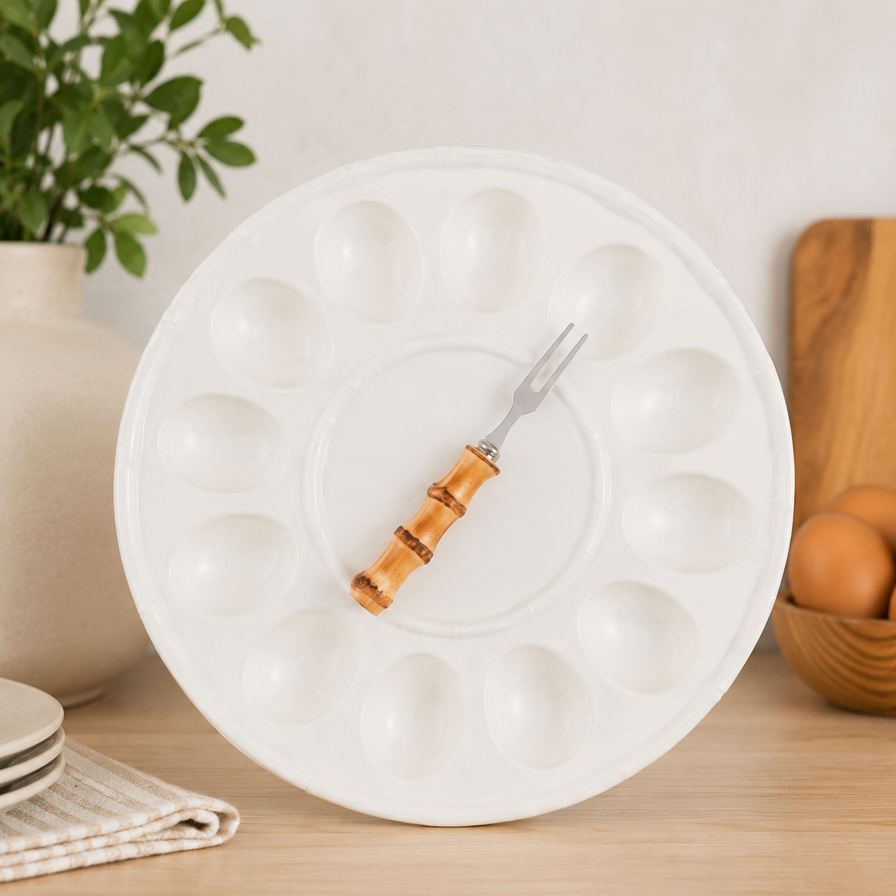 Bamboo Detailed Deviled Egg Tray