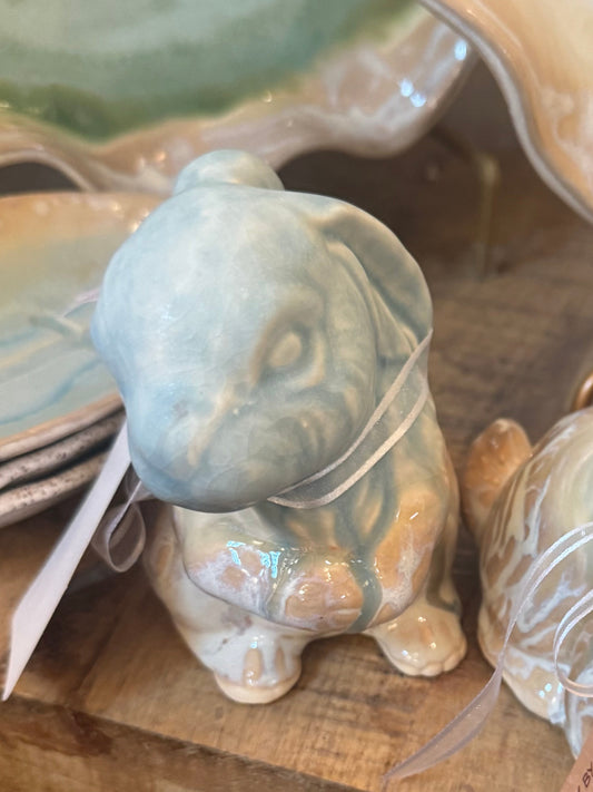 Tall Green/Cream Pottery Bunny