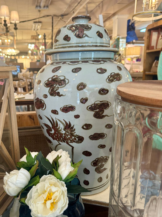 Brown + White Ginger Jar
