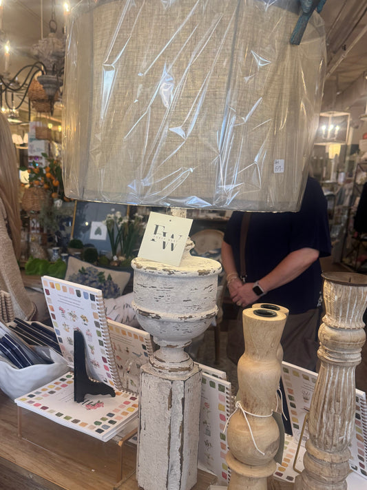 White Distressed Lamp with Linen Shade