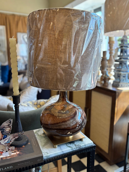 Brown Glass Lamp w/ Linen Shade