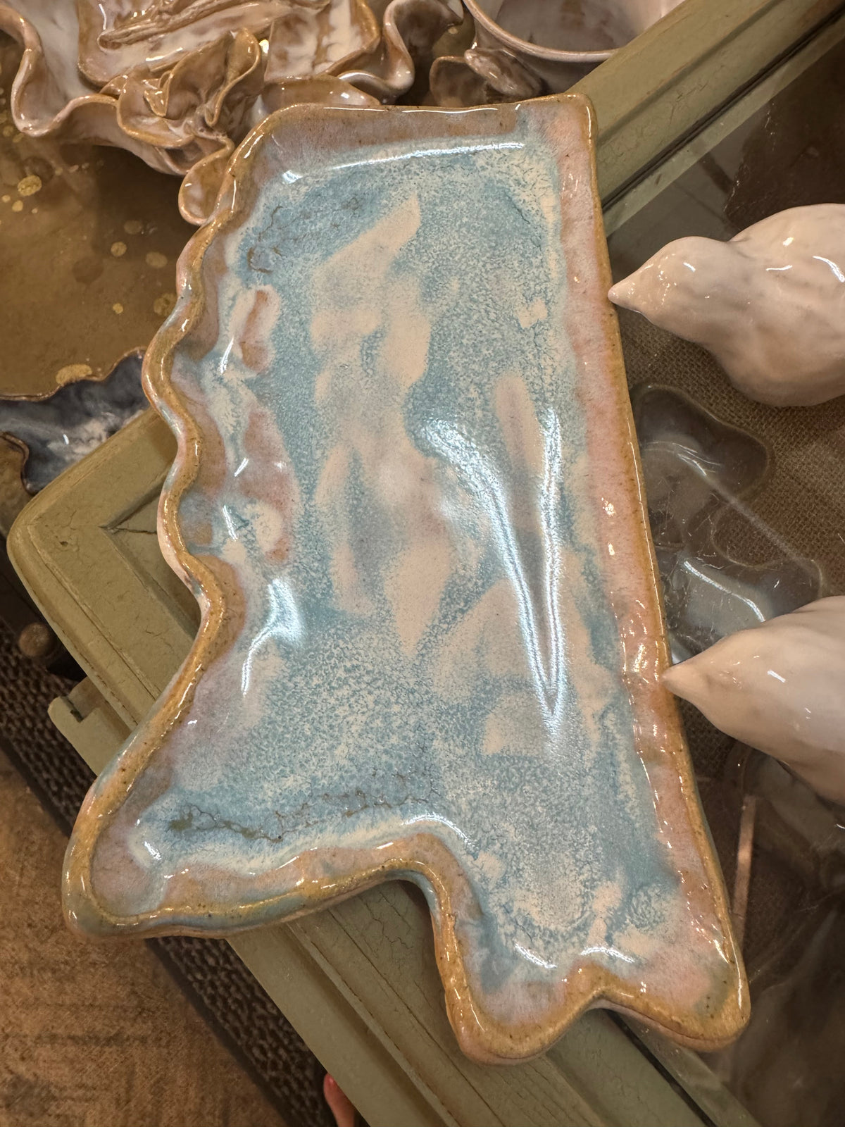 Blue/Tan MS Pottery Tray