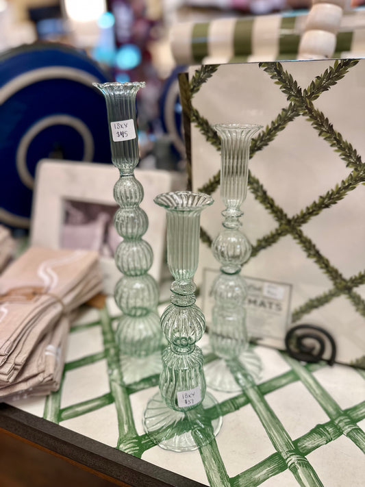 Light Green Glass Candlesticks