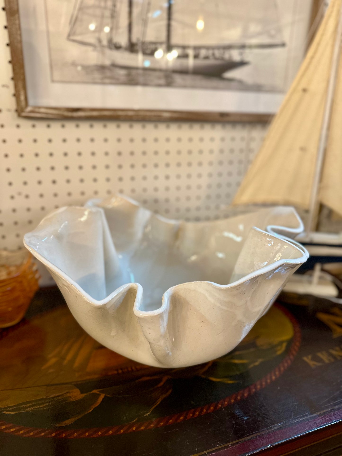 XL Ruffle Pottery Bowl: Brown or White