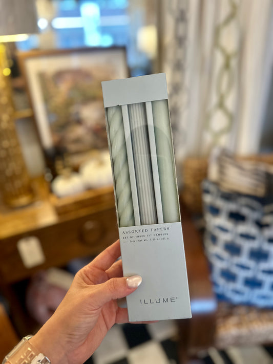 Light Blue Set of 3 Taper Candles