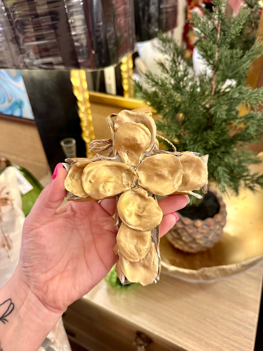 Gold Oyster Cross Ornament