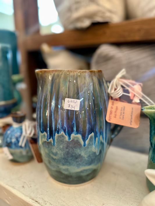 Blue Glazed Pottery Pitcher