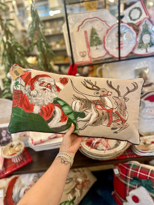Santa in Sleigh Lumbar Pillow