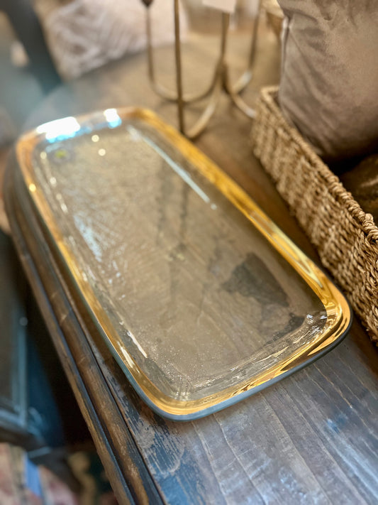 Rectangle Tray with Solid Gold Rim