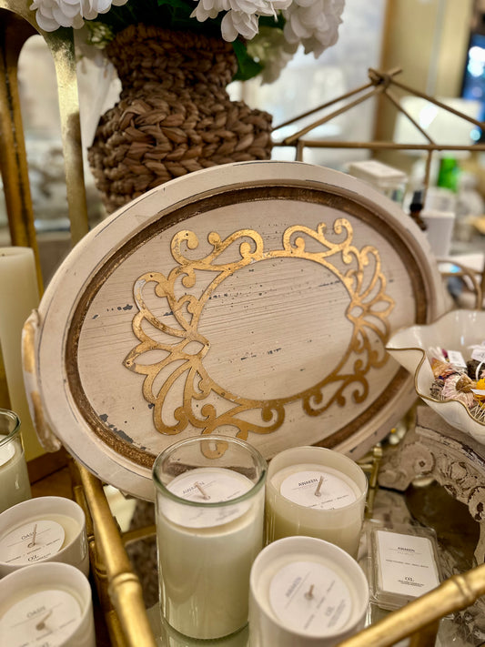 Cream/Gold Wood Tray