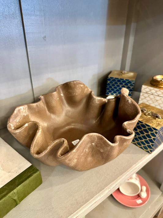 Large Ruffle Pottery Bowl: Brown or White