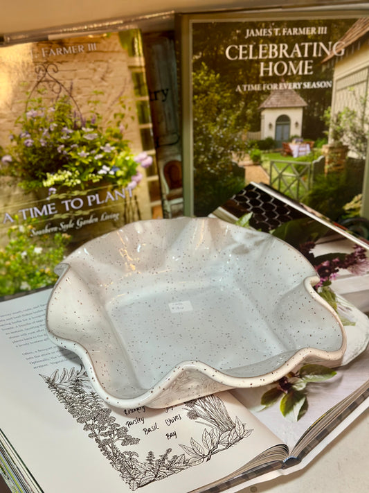 White Speckled Pottery Square Bowl