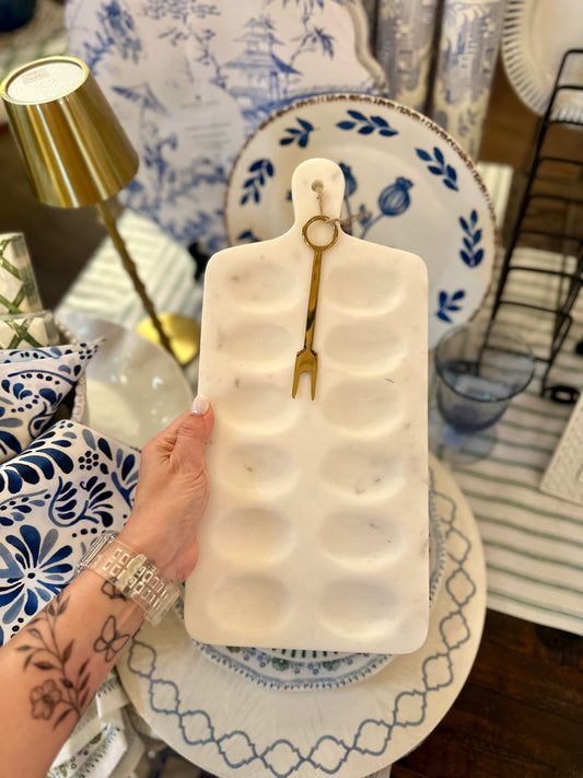 Marble Deviled Egg Tray w/ Gold Fork