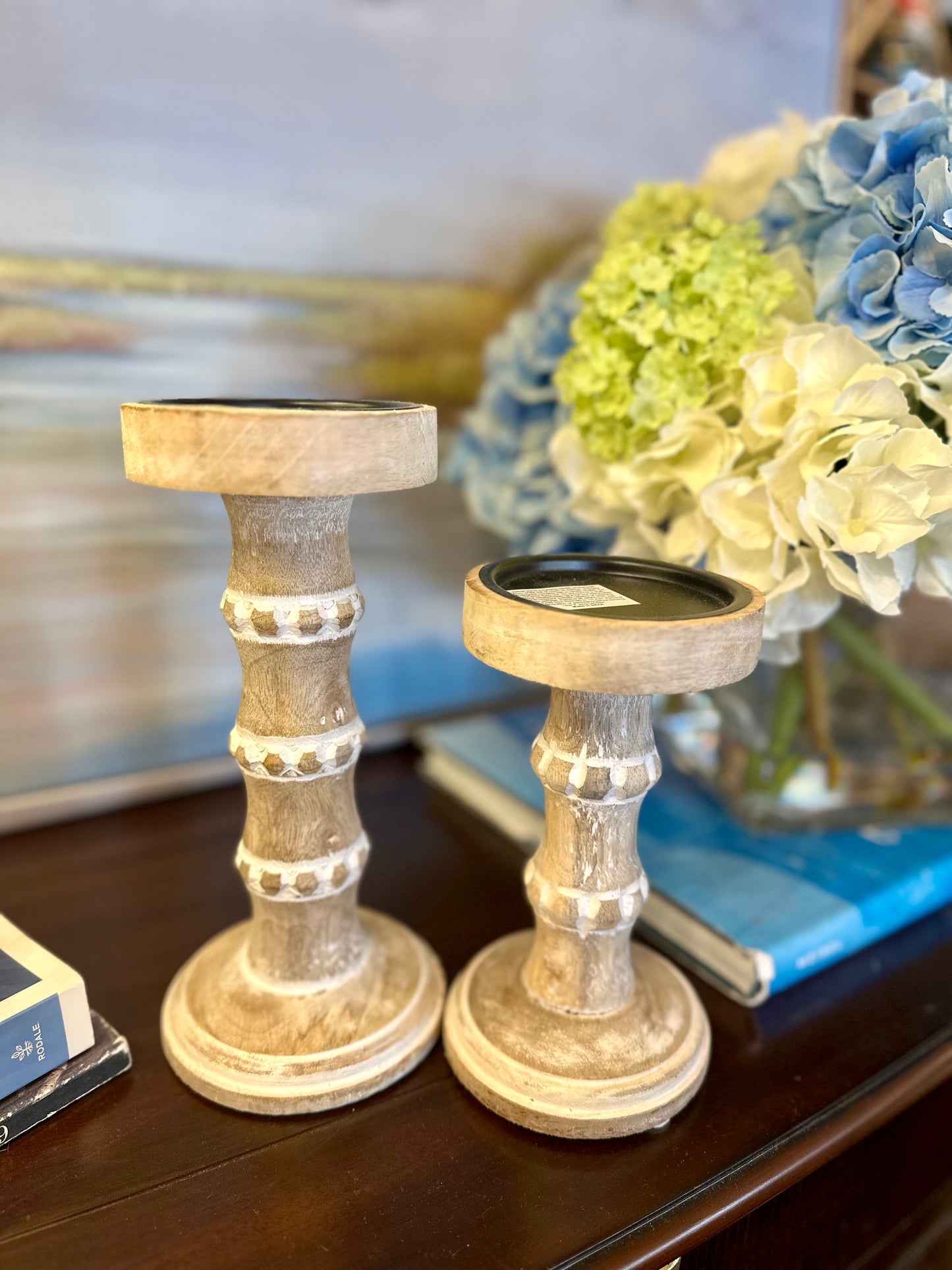 Distressed Wooden Candle Sticks
