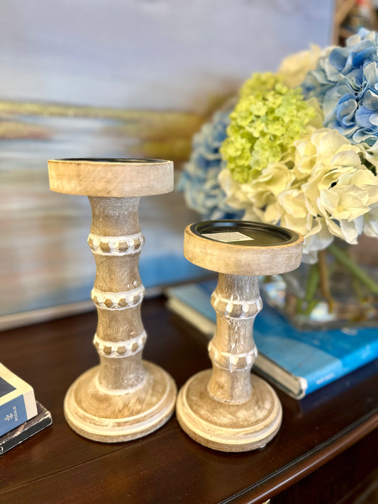 Distressed Wooden Candle Sticks
