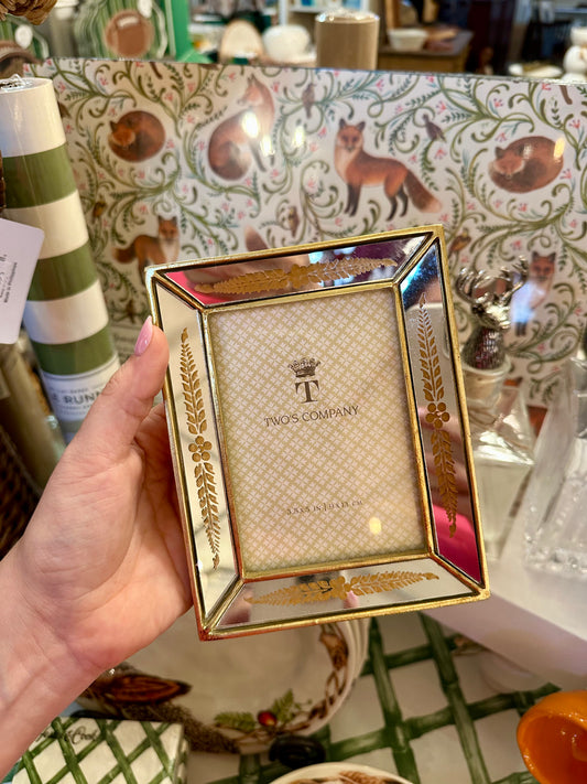 3x5 Mirrored Frame w/ Gold Floral Etching