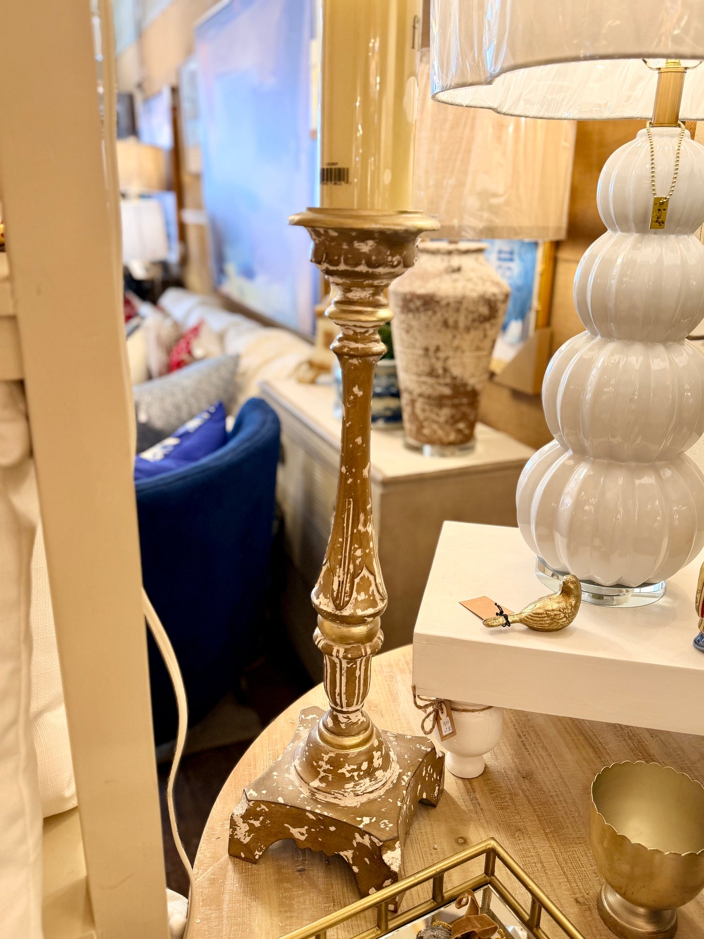 Tall Gold Distressed Candle Stick