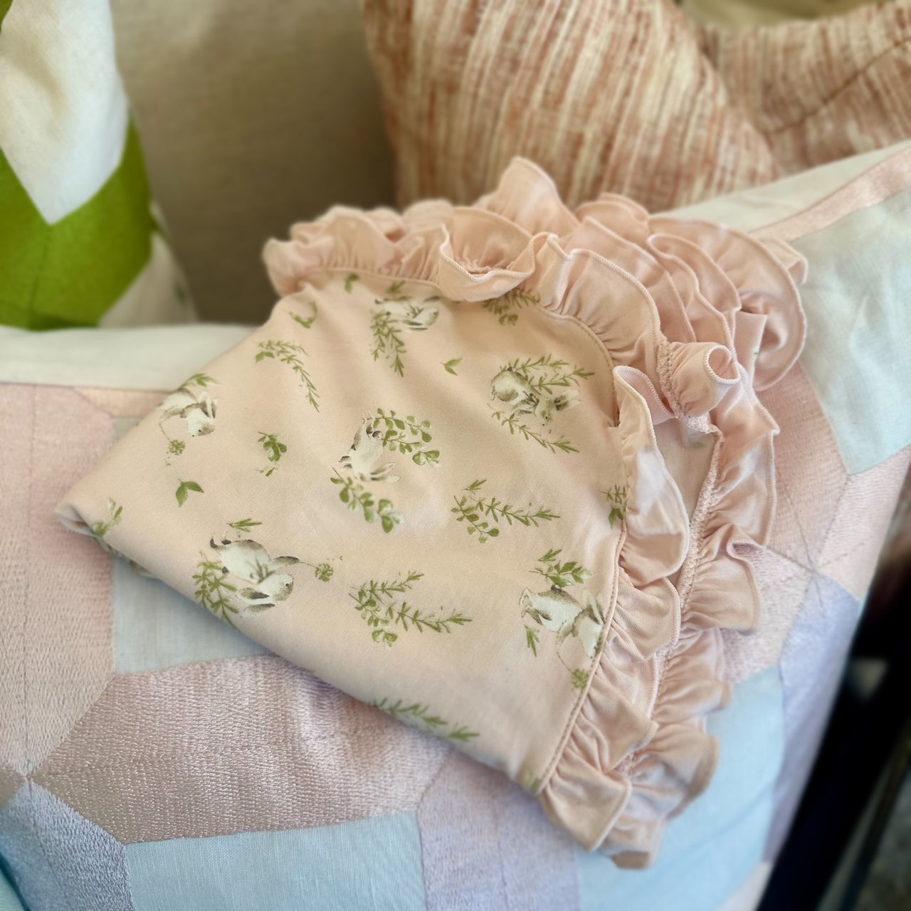 Pink Hoppily Ever After Ruffle Blanket + Swaddle