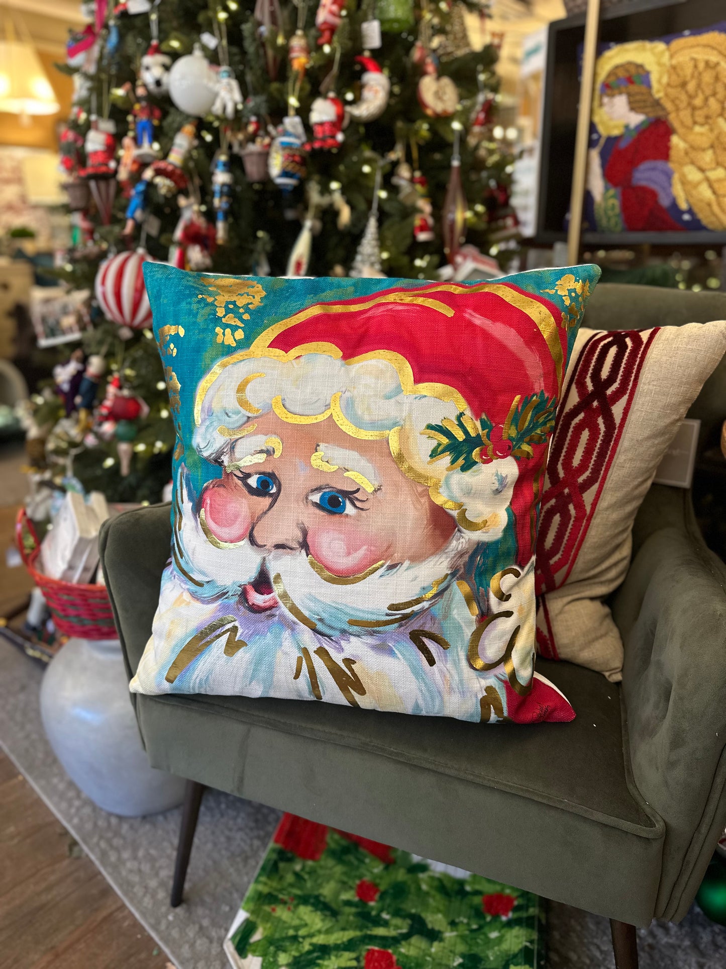 Teal Santa Pillow