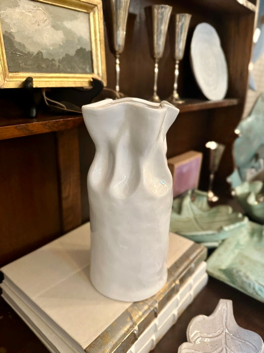 White Cinched Top Vase