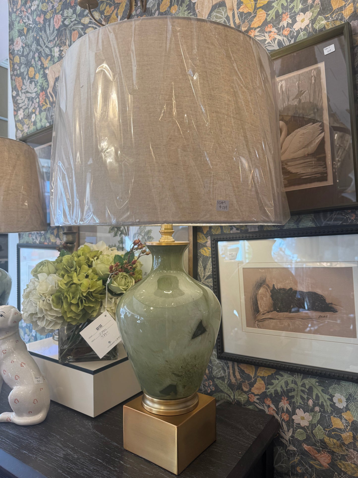 Green + Gold lamps with Linen Shade