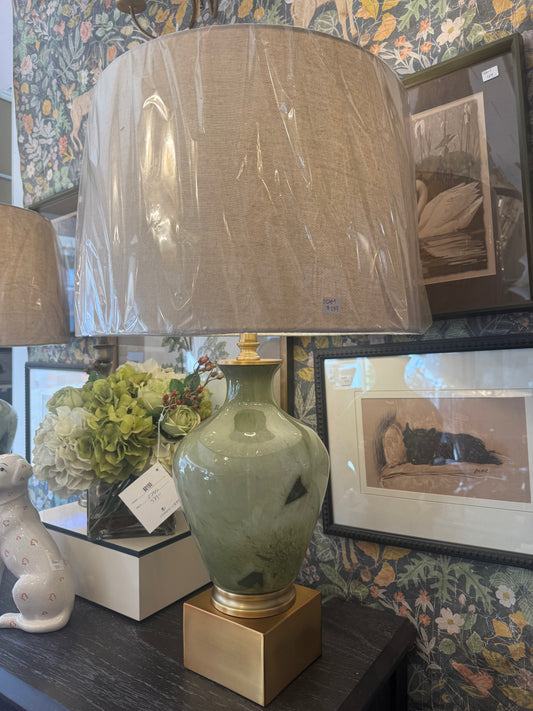 Green + Gold lamps with Linen Shade