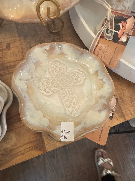 Small Cream Cross Pottery Tray