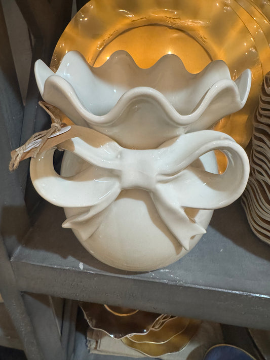 Large White Vase with Bow