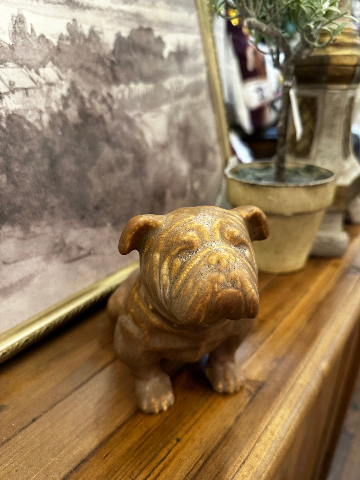 Small Brown Pottery Bulldog