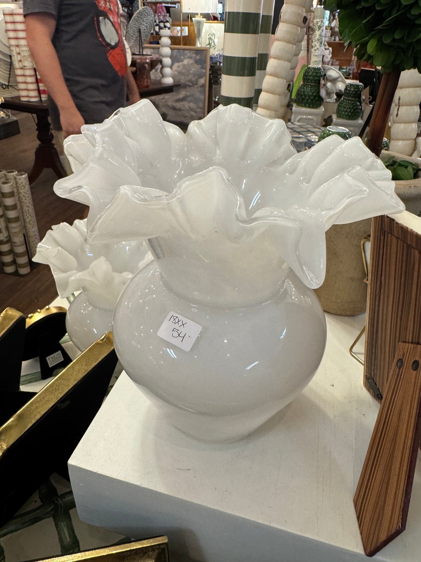 Large White Frosted Vase