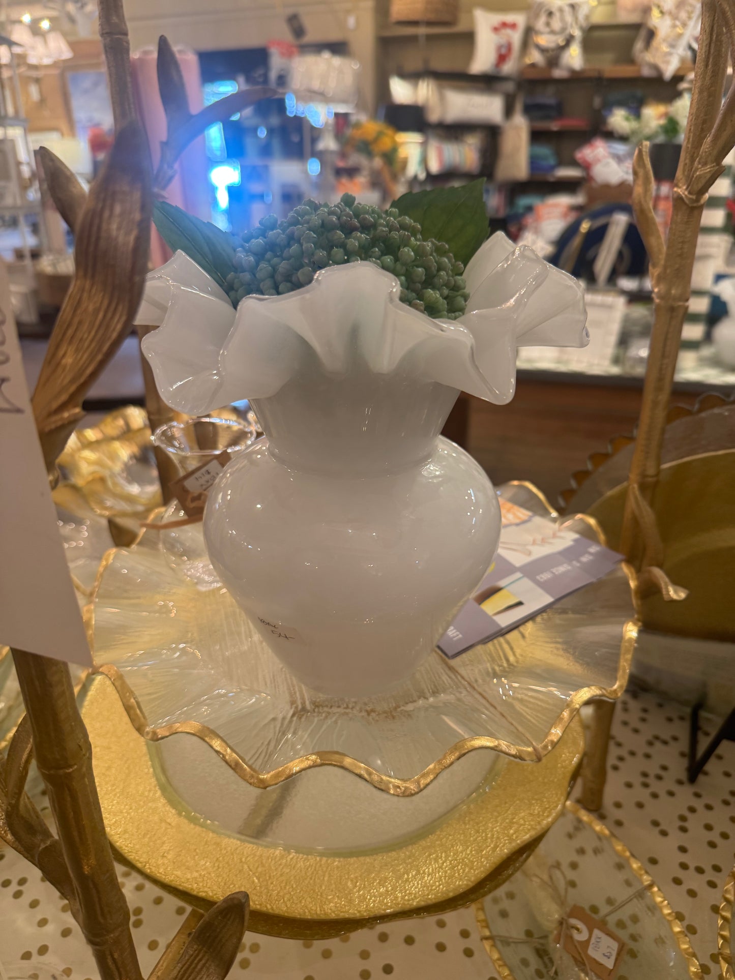 White Glass Ruffle Vase