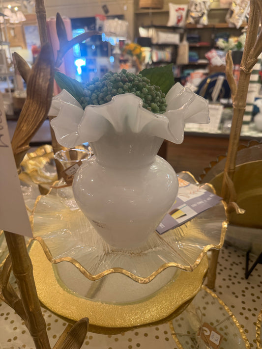 White Glass Ruffle Vase
