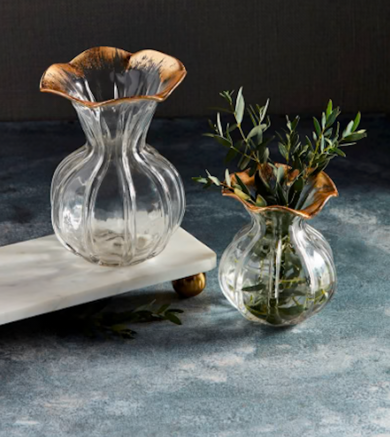 Small Ruffle Gold Glass Vase