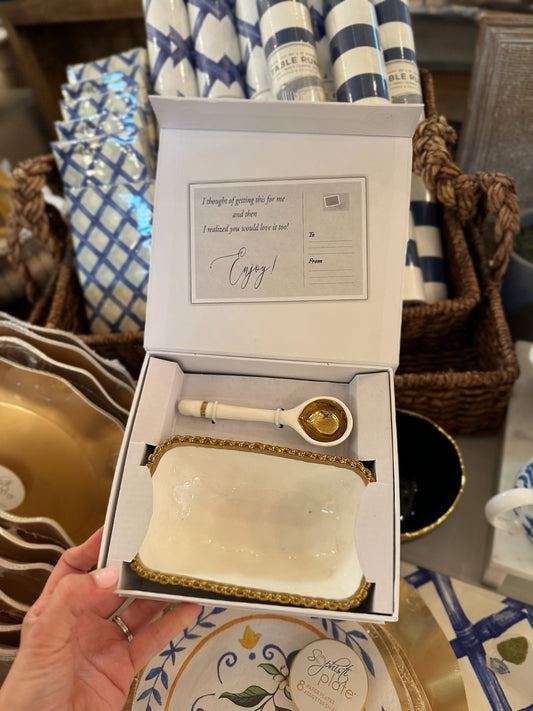 White/Gold Small Server Set w/ Spoon